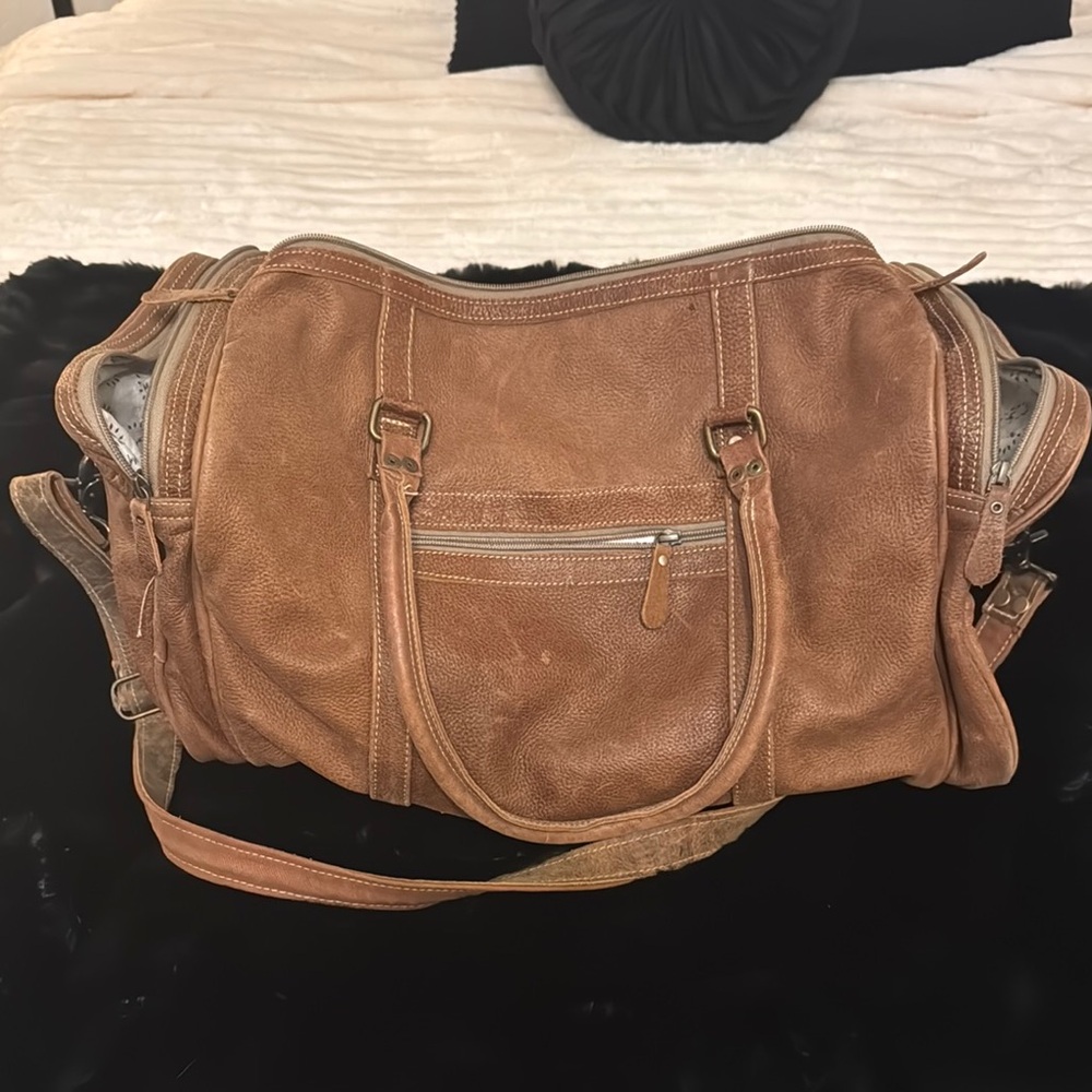 Myra Bag Brown Travel Duffel with Leather Handles and Vintage Look